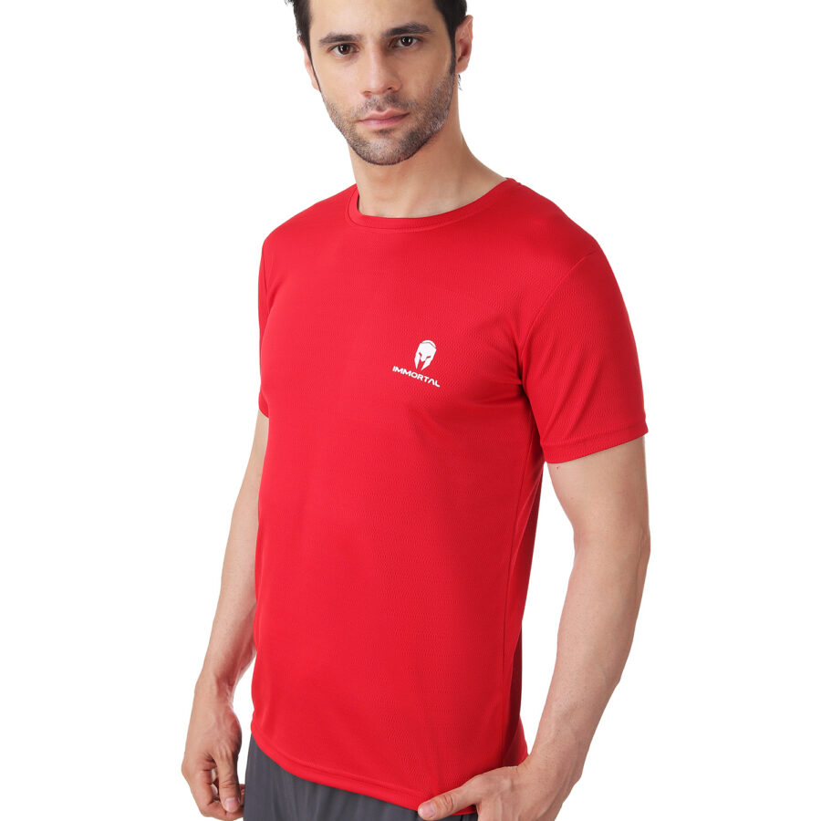 Immortal Red jacquard  Dry-Fit T-shirt For Lean Physique