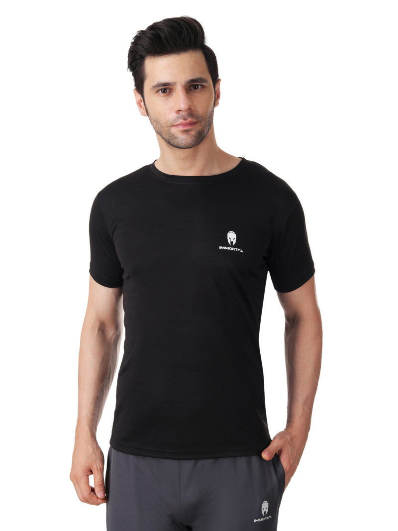 Immortal Black jacquard Dry-Fit T-shirt For Lean Physique