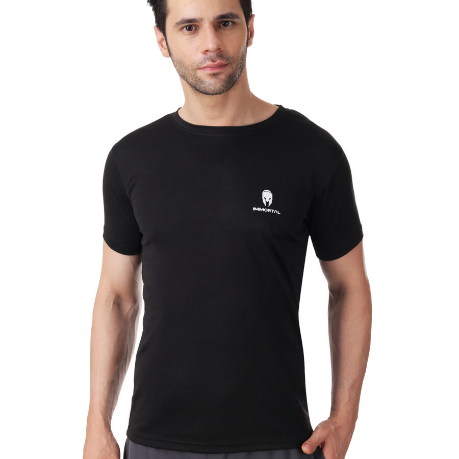 Immortal Black jacquard Dry-Fit T-shirt For Lean Physique