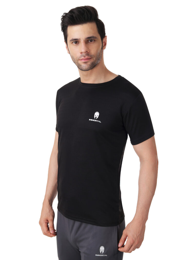 Immortal Black jacquard Dry-Fit T-shirt For Lean Physique - Image 4