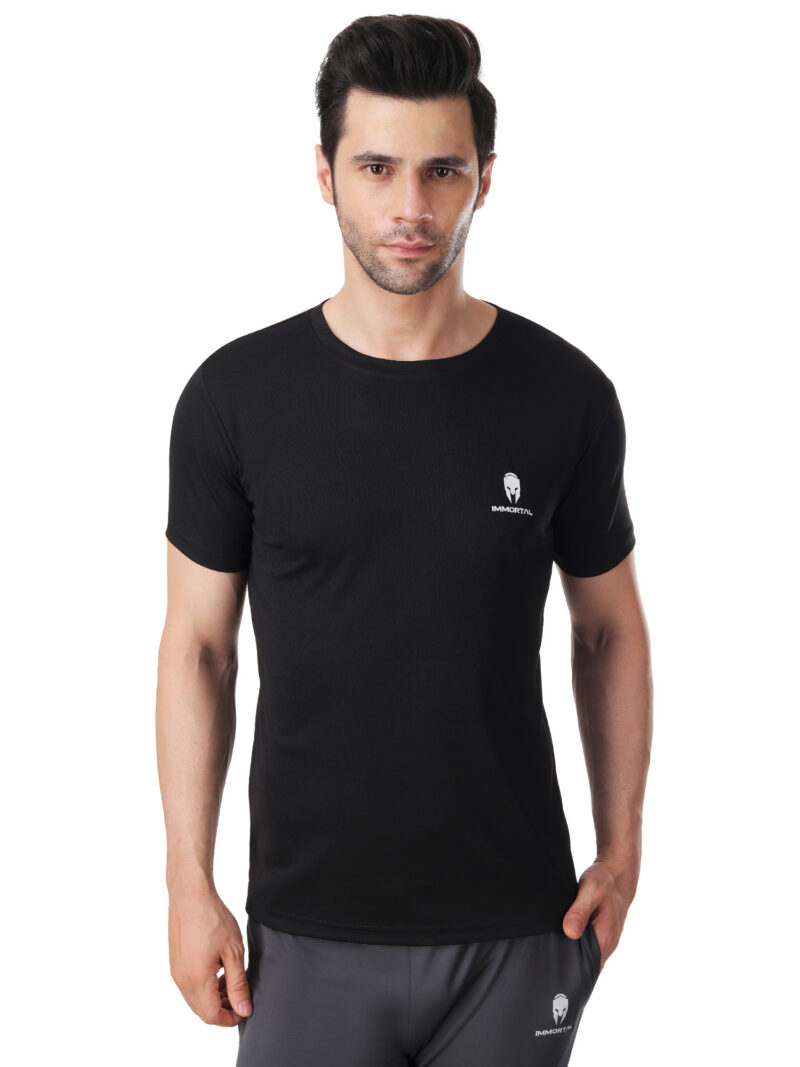 Immortal Black jacquard Rice Dry-Fit T-shirt For Lean Physique