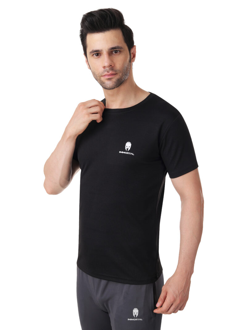 Immortal Black jacquard Rice Dry-Fit T-shirt For Lean Physique - Image 4