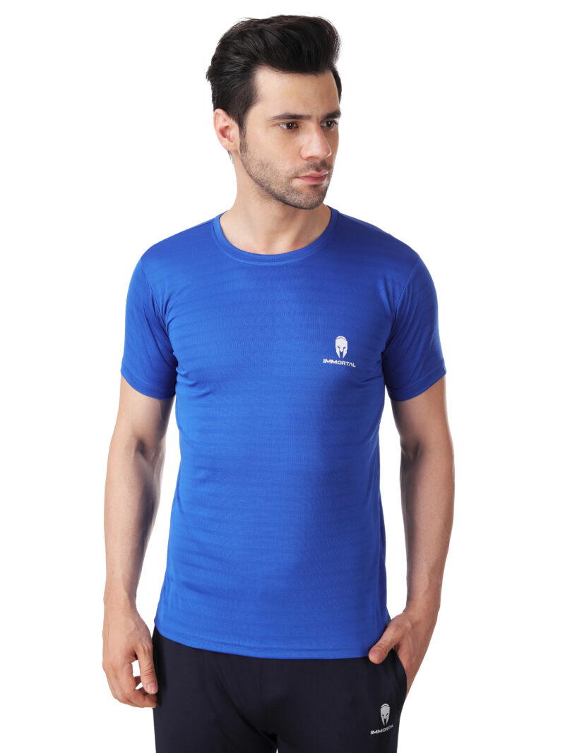 Immortal Royal Blue jacquard Dry-Fit T-shirt For Lean Physique - Image 3