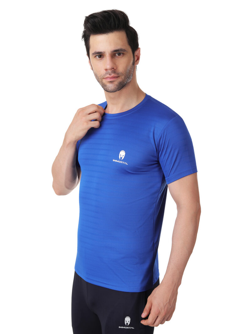 Immortal Royal Blue jacquard Dry-Fit T-shirt For Lean Physique - Image 4