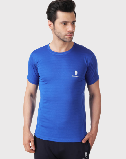 Immortal Royal Blue jacquard Dry-Fit T-shirt For Lean Physique